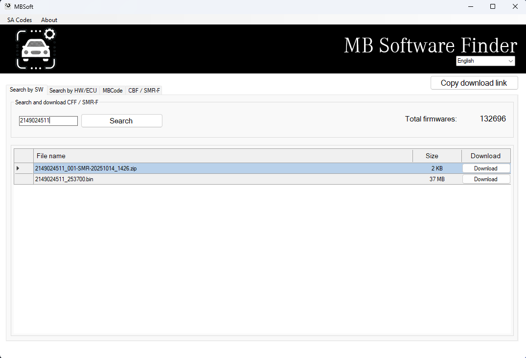 Search by software number