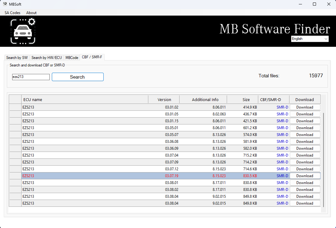 Search SMR-d or CBF files, all versions